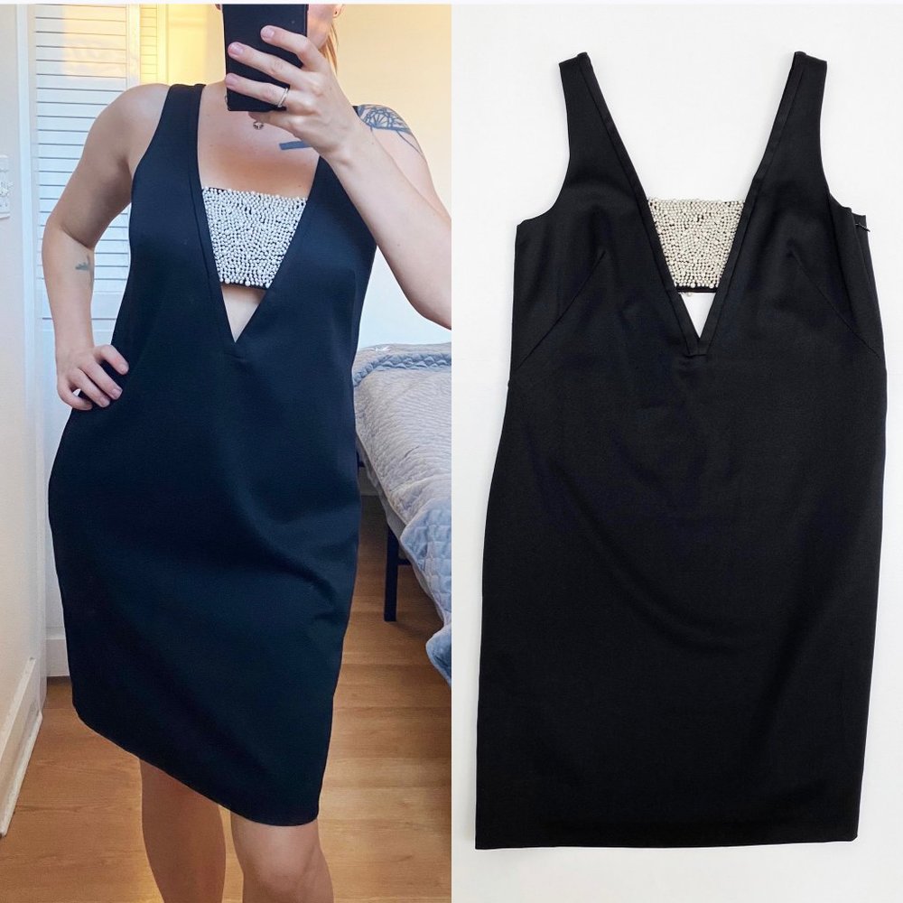 CLUB MONACO Darelle dress with cutouts & pearl beaded details on front & back